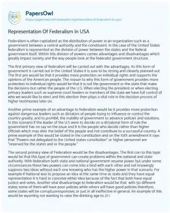 Essay on Representation of Federalism in USA