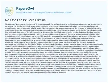 Essay on No-One Can be Born Criminal