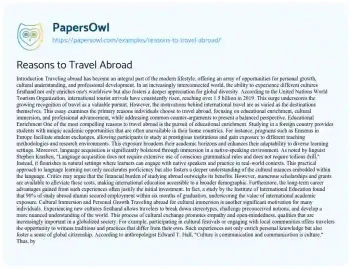 Essay on Reasons to Travel Abroad