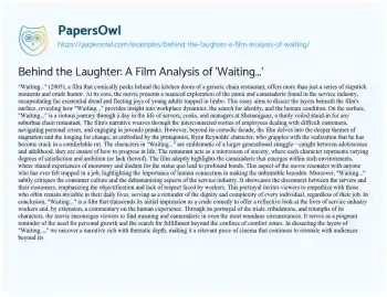 Essay on Behind the Laughter: a Film Analysis of ‘Waiting…’