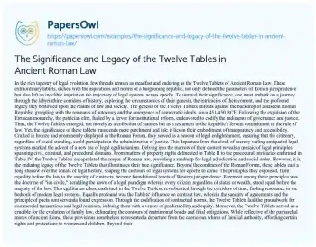 Essay on The Significance and Legacy of the Twelve Tables in Ancient Roman Law