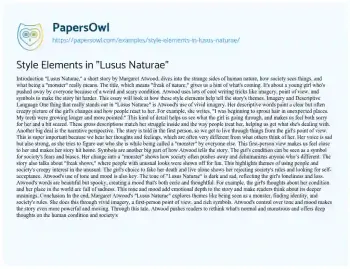 Essay on Style Elements in “Lusus Naturae”