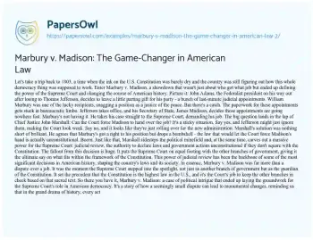 Essay on Marbury V. Madison: the Game-Changer in American Law