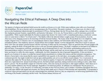 Essay on Navigating the Ethical Pathways: a Deep Dive into the Wiccan Rede