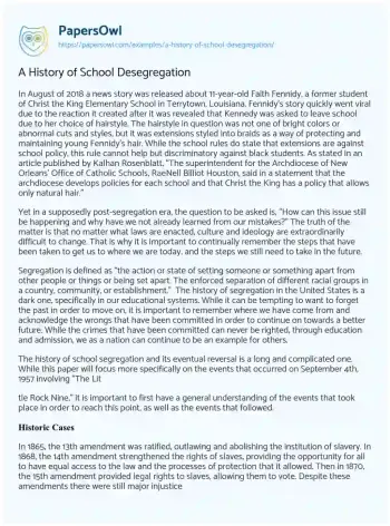 Essay on A History of School Desegregation