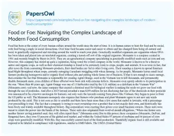 Essay on Food or Foe: Navigating the Complex Landscape of Modern Food Consumption