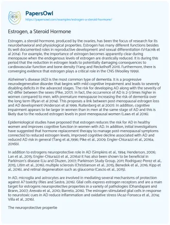 Essay on Estrogen, a Steroid Hormone