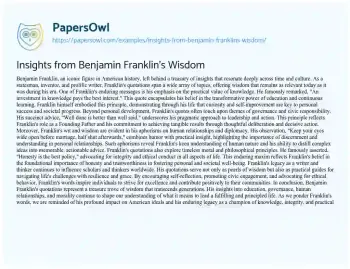 Essay on Insights from Benjamin Franklin’s Wisdom