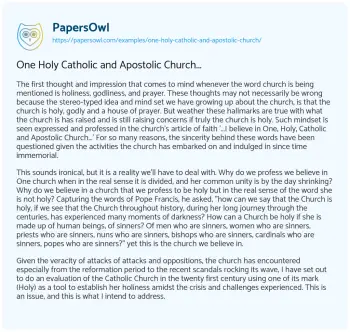 Essay on One Holy Catholic and Apostolic Church…