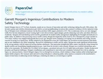 Essay on Garrett Morgan’s Ingenious Contributions to Modern Safety Technology