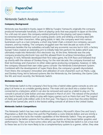 Essay on Nintendo Switch Analysis