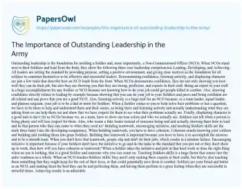 Essay on The Importance of Outstanding Leadership in the Army