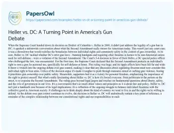 Essay on Heller Vs. DC: a Turning Point in America’s Gun Debate