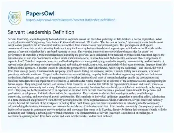 Essay on Servant Leadership Definition