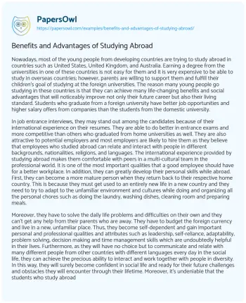 Essay on Benefits and Advantages of Studying Abroad