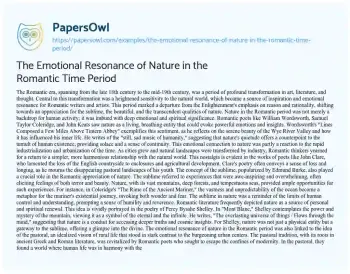 Essay on The Emotional Resonance of Nature in the Romantic Time Period