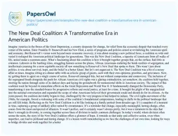 Essay on The New Deal Coalition: a Transformative Era in American Politics