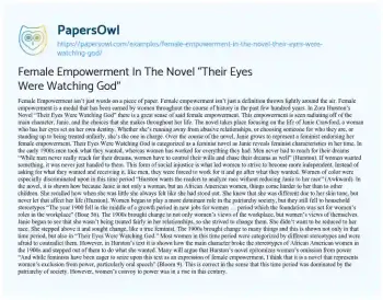 Essay on Female Empowerment in the Novel “Their Eyes were Watching God”