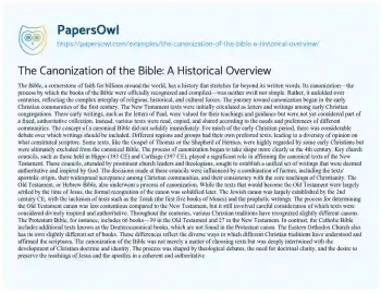 Essay on The Canonization of the Bible: a Historical Overview