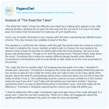 Essay on Analysis of “The Road not Taken”