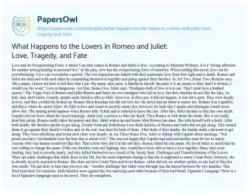 Essay on What Happens to the Lovers in Romeo and Juliet: Love, Tragedy, and Fate