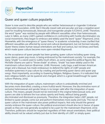 Essay on Queer and Queer Culture Popularity