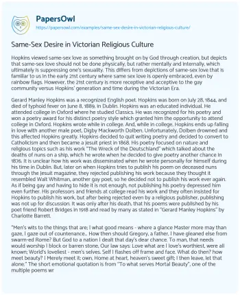 Essay on Same-Sex Desire in Victorian Religious Culture