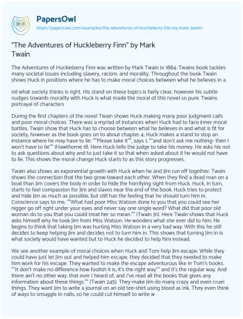 Essay on “The Adventures of Huckleberry Finn” by Mark Twain