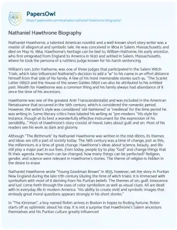 Essay on Nathaniel Hawthrone Biography