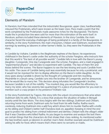 Essay on Elements of Marxism