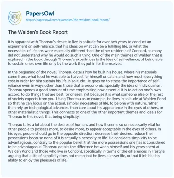 Essay on The Walden’s Book Report