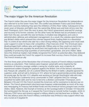 Essay on The Major Trigger for the American Revolution