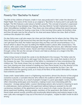 Essay on Poverty Film “Bacheha-Ye Asena”