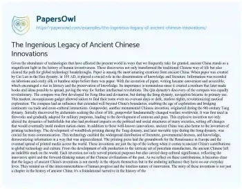 Essay on The Ingenious Legacy of Ancient Chinese Innovations