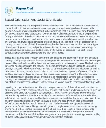 Essay on Sexual Orientation and Social Stratification