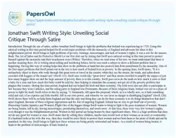 Essay on Jonathan Swift Writing Style: Unveiling Social Critique through Satire