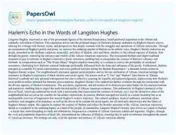 Essay on Harlem’s Echo in the Words of Langston Hughes