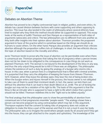 Essay on Debates on Abortion Theme