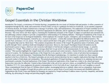 Essay on Gospel Essentials in the Christian Worldview