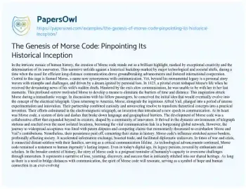 Essay on The Genesis of Morse Code: Pinpointing its Historical Inception