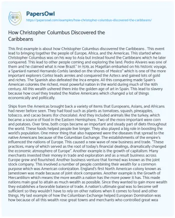 Essay on How Christopher Columbus Discovered the Caribbeans