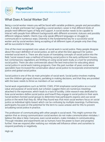 Essay on What does a Social Worker Do?