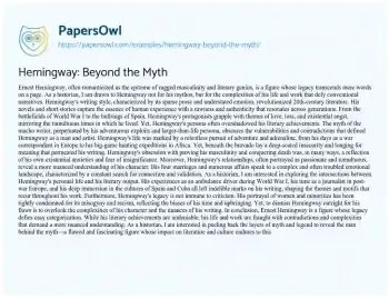 Essay on Hemingway: Beyond the Myth