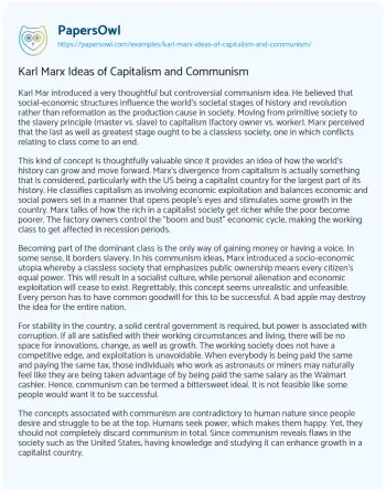 Essay on Karl Marx Ideas of Capitalism and Communism