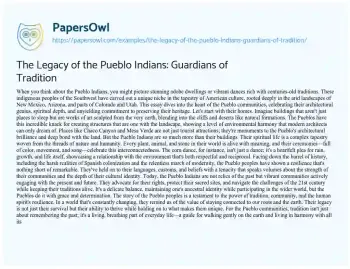 Essay on The Legacy of the Pueblo Indians: Guardians of Tradition