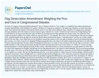 Essay on Flag Desecration Amendment: Weighing the Pros and Cons in Congressional Debates