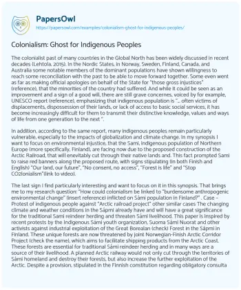 Essay on Colonialism: Ghost for Indigenous Peoples