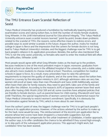 Essay on The TMU Entrance Exam Scandal: Reflection of Sexist