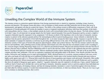 Essay on Unveiling the Complex World of the Immune System