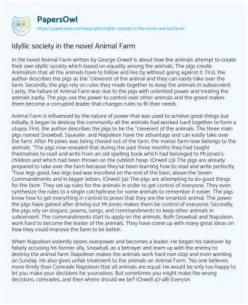 Essay on Idyllic Society in the Novel Animal Farm